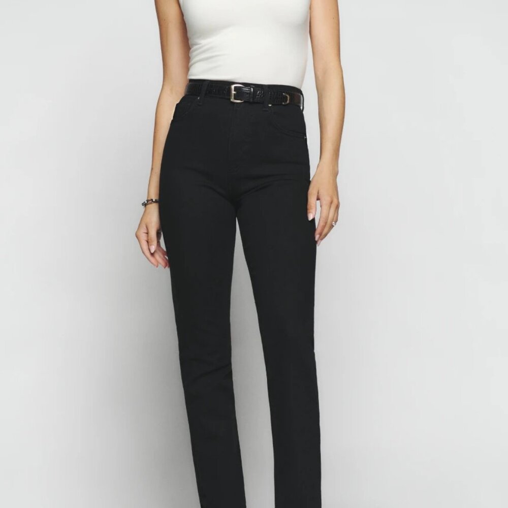 NWT Reformation Liza Ultra High Rise Straight Jeans Black Size 24